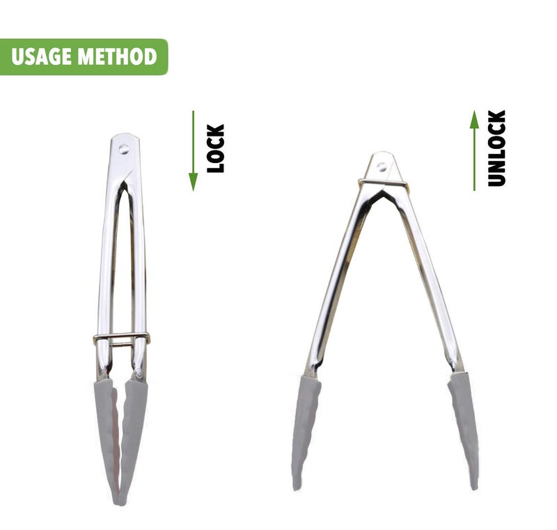 HINMAY Mini Tongs with Silicone Tips 7-Inch Small Serving Tongs, Set of 3 (Black White Gray) - Image 3